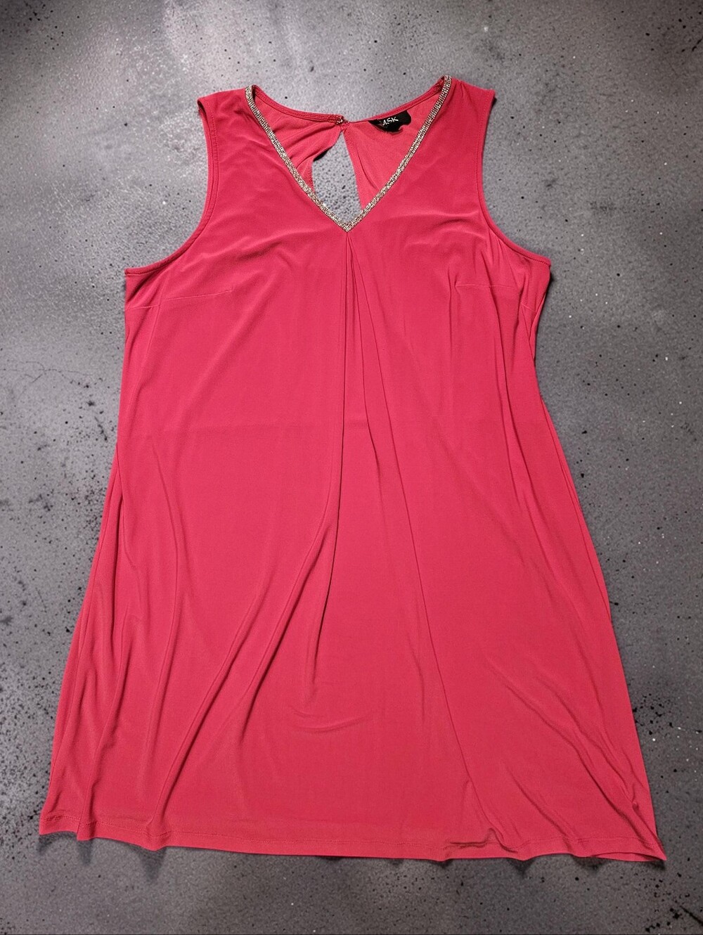 MSK Pink Sleeveless V-Neck Dress with Metallic Trim. Size XL.Excellent Condition